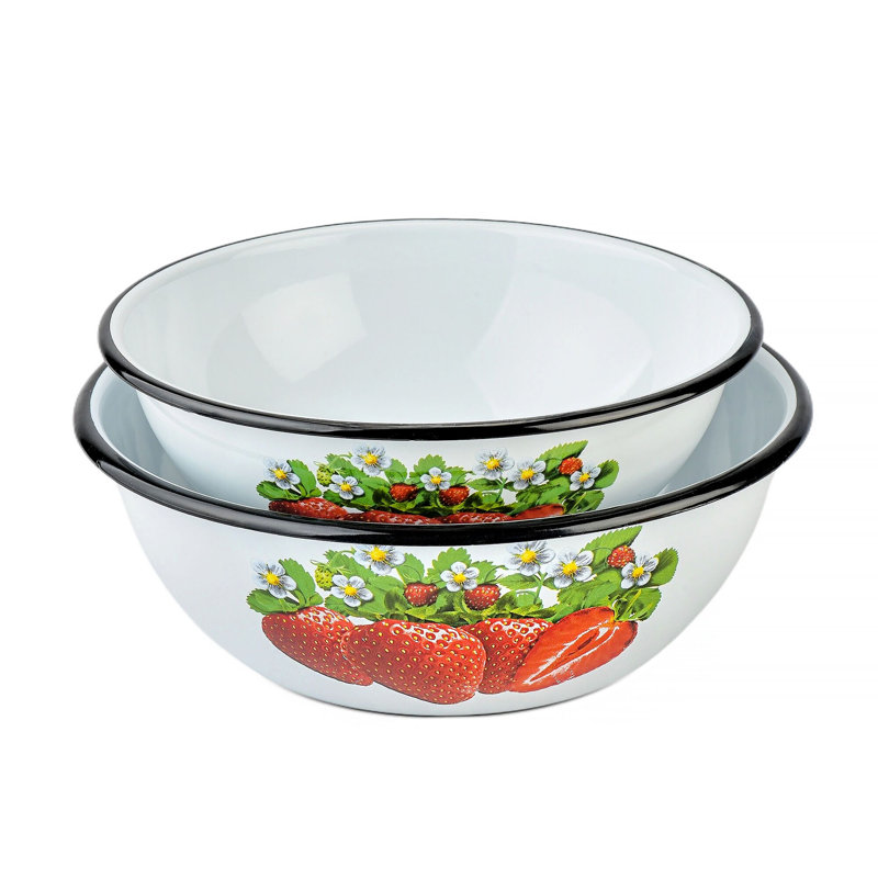 Ensemble de 2 bols en émail fraise (1,5 L + 2,5 L)