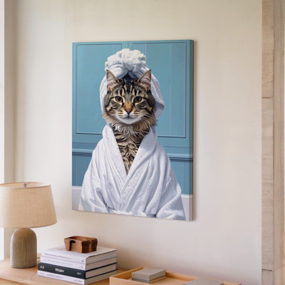 Wall Art Spa Day Cat Funny Tabby In Bathrobe And Towel Confidence Is A Canvas Ready To Hang Gallery Wrapped Home Decor Premium Quality