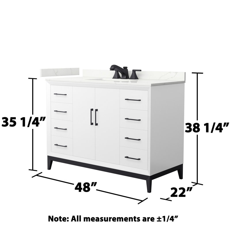Amici Single Bathroom Vanity with Top, Satin Bronze, Giotto Quartz, 48"