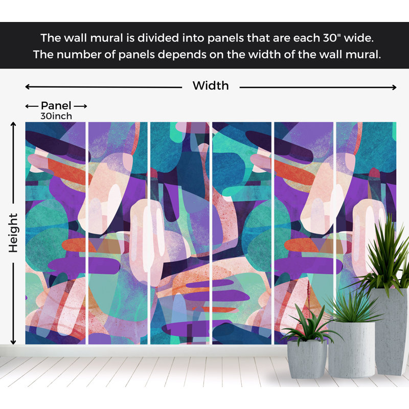 Murale abstraite pelez et collez Lameeka - Formes aléatoires turquoise, L 108 po x l 120 po