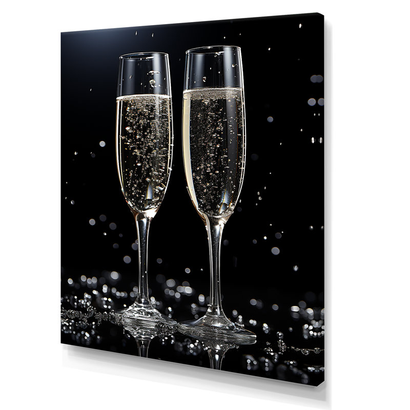 Verre noir et blanc Essence I - Champagne, art mural, Toile tendue, H 32 po x l 24 po x P 1 po