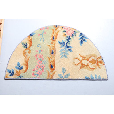 Vintage Turkish Round Decorative Entry Rug in Green - Small Antique Carpet Style 9539