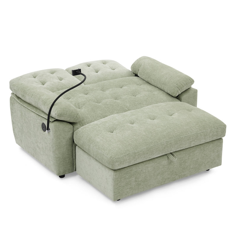 Modern Cyan Double Recliner Sofa With Storage Ottoman And Usb Port