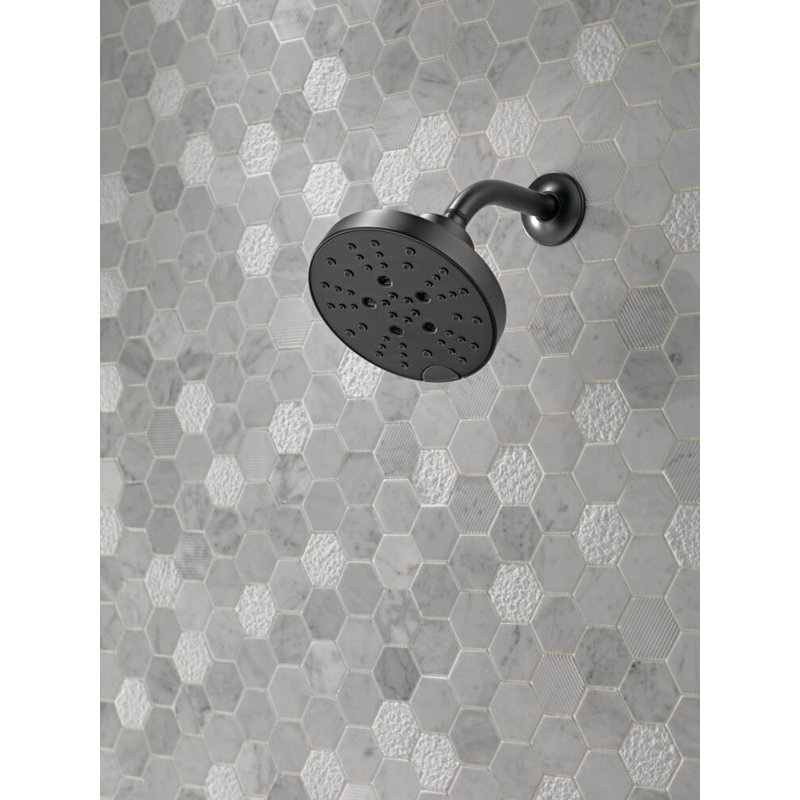 Pomme de douche ronde contemporaine à 5 jets H2Okinetic 1,75 gallons par minute, Noir mat
