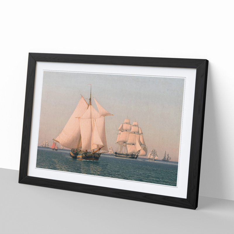 Ships Under Sail by Christoffer Wilhelm Eckersberg - Picture Frame Painting, Black Framed, 48cm H x 65cm W x 2cm D