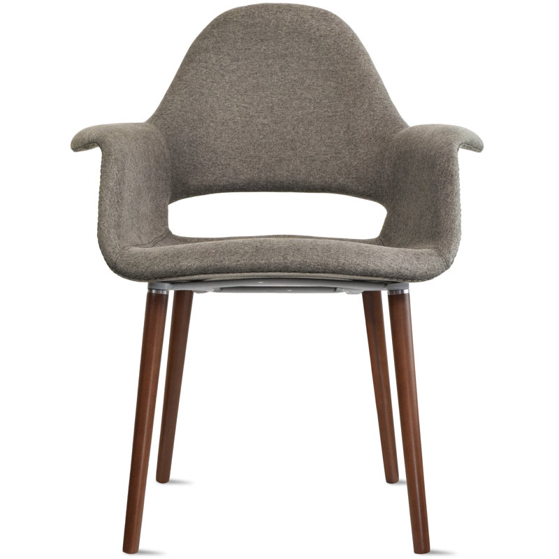 Colley Cornelison Upholstered Solid Back Arm Chair – Mid-Century Modern Design with Fabric Seat and Wood Legs, Brown, Brown