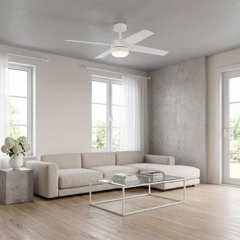 Ventilateur de plafond à DEL Loni 52, Commande murale, Blanc mat, Blanc mat
