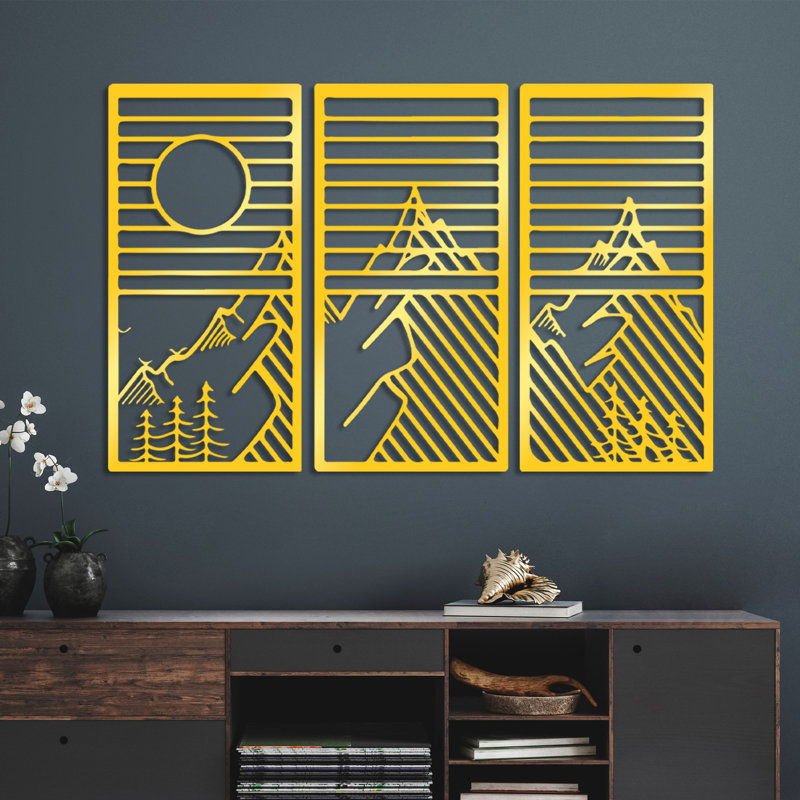 Elegant Metal Wall Art Decor (3 Pieces), Gold Finish, 31.5 x 15.7 inches | Durable Metal Body, Thickness: 0.06 inches | Perfect for Living Room, Bedroom, or Office | Stylish & Modern Home Accessory