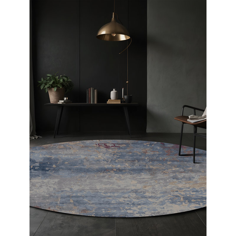 Machine Washable Gray Area Rug, Round 5'