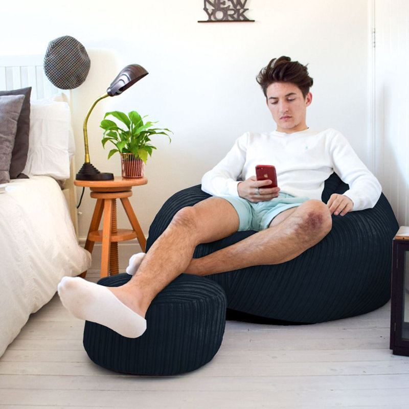 rucomfy Beanbags Slouchbag Large Corduroy Bean Bag Chair - Adult Bean Bag with Filling - Home Furniture Seating for Living Room or Bedroom - Machine Washable - 80 x 110cm