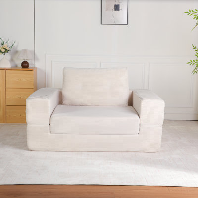 Canapé-lit à compression pour chien pour adultes et animaux de compagnie, canapé de sol moderne avec coussin pour la chambre à coucher du salon, tissu en velours côtelé, aucun assemblage requis, beige
