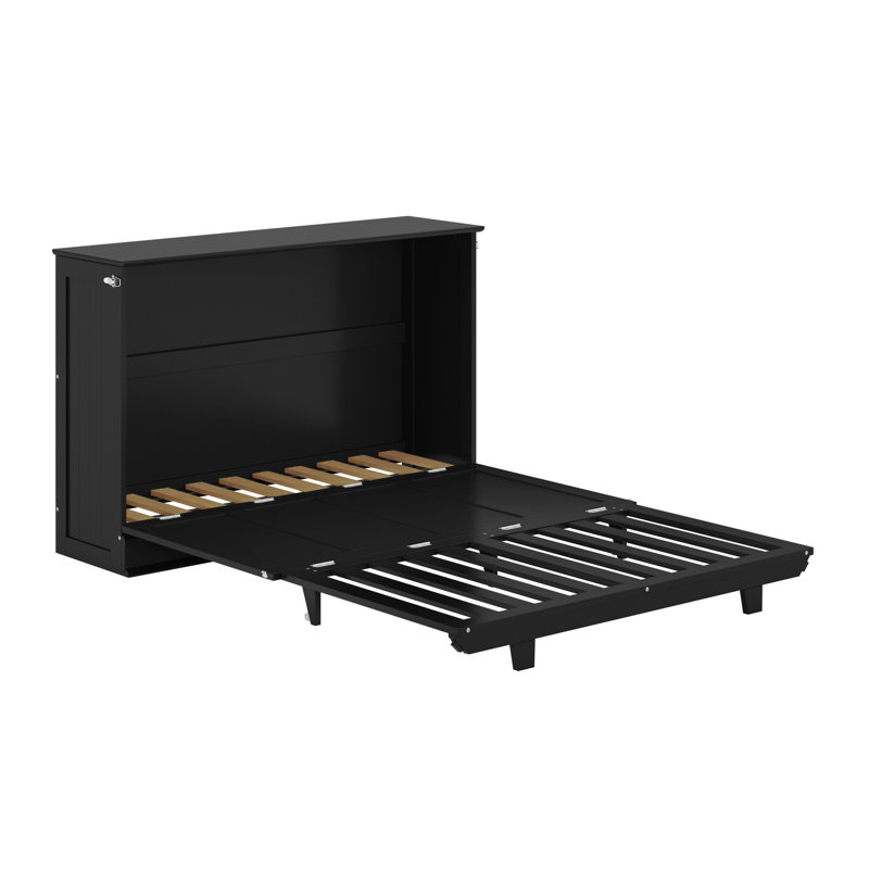 Lit escamotable Winthrop en bois avec matelas de 10 cm, Lit double, Noir
