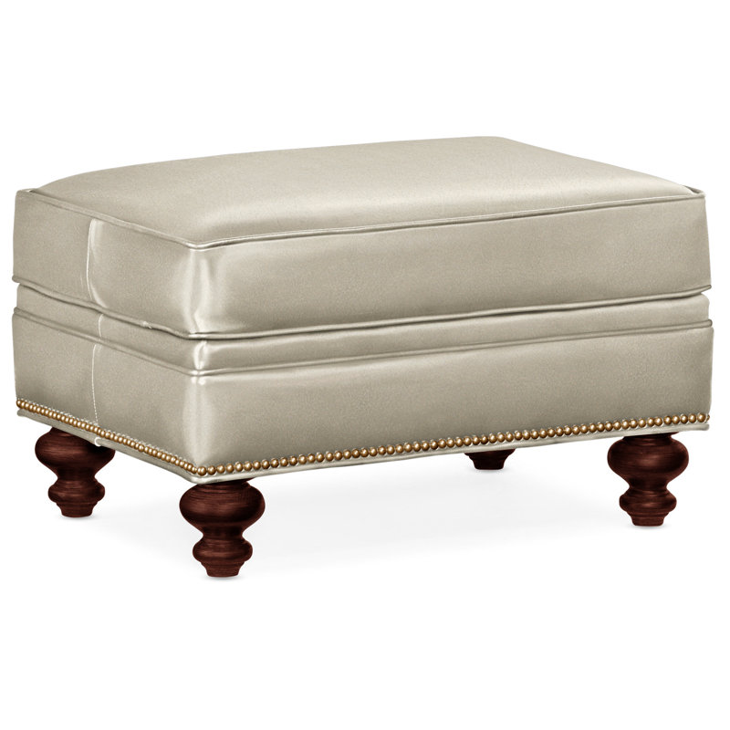 West Ottoman, French Natural, Mahogany, Aline Light Gray Stonewash Genuine Leather