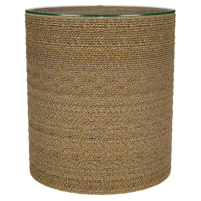 Round Woven Seagrass Accent Side Table Light Brown