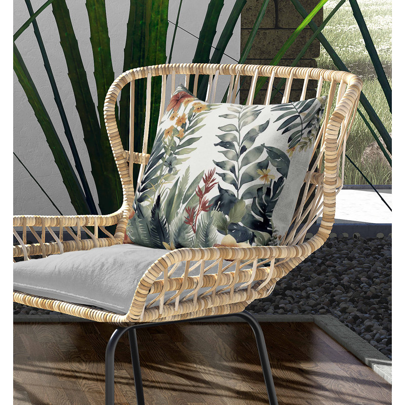 Coussin intérieur / extérieur Rainforest Dream, Vert / Rouge / Orange, Carré 16 po