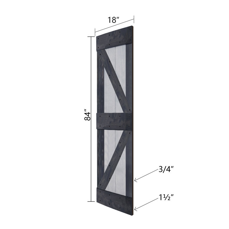 Porte de grange pliante en bois massif de style K avec trousse de quincaillerie - assemblage requis, 36 po x 84 po