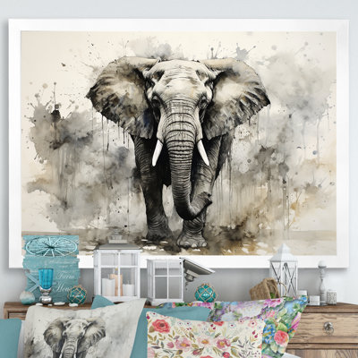 Elegant Elephant In Motion - Elephant Framed Canvas Print