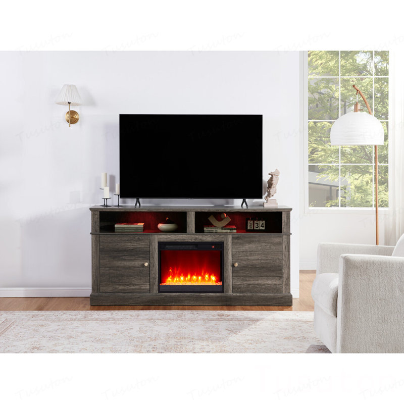 Console 70 po avec foyer et chauffage, Brun gris
