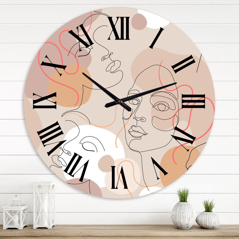 Abstrait une ligne Portraits de femme - horloge murale moderne, Grand