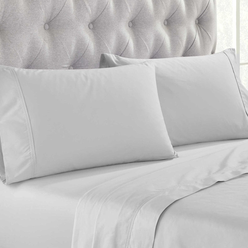 Silver Organic Cotton Percale Standard Pillowcases with Decorative Buttons