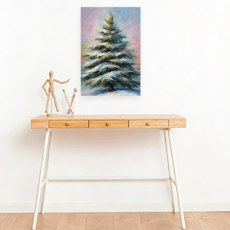 Reproduction d'art coloré, arbre d'hiver coloré, paisible et serein arbre de Noël pin, forêt, paysage, H 18 po x l 12 po