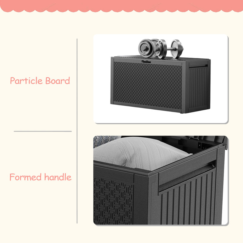 90Gal Outdoor Garden Plastic Storage Deck Box Chest Tools Cushions Toys Lockable Seat, Black