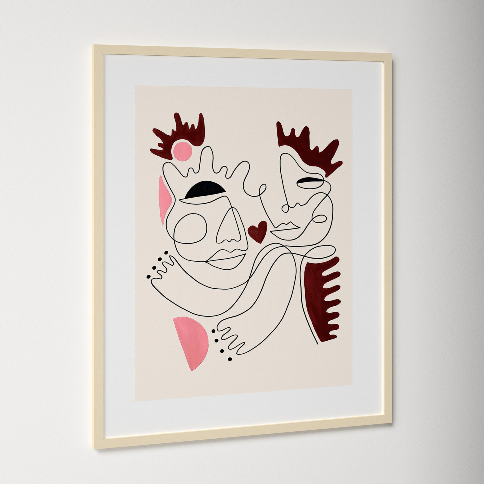 Love Yours Print by Shatha Al Dafai, 33.38" H x 27.38" W x 0.875" D, Natural Framed
