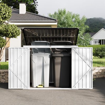 2 poubelles de rangement en métal pour l'extérieur, remise pour poubelle de 3 x 6 pi avec couvercle à chaîne, remise en métal pour poubelle pour jardin, cour arrière, pelouse et patio