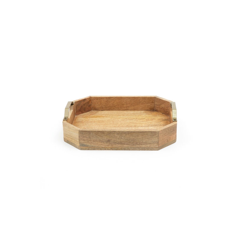 Plateau en bois | Plateau de service octogonal en bois de manguier | 12 x 10 x 3,5 po, H 3 po x l 10 po x P 12 po