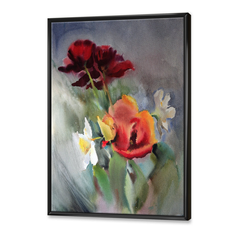«Blossoming Vibrant Wildflowers», peinture sur toile, H 32 po x l 16 po x P 1 po, Toile avec cadre noir