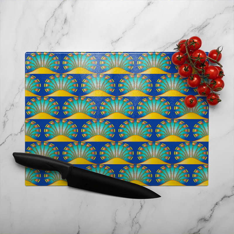 Egyptian Style Motif Glass Chopping Board, 40cm L x 28cm W