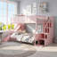Lit superposé double au-dessus de grand lit PlayNest avec glissière et escalier de rangement pour enfants-134494034