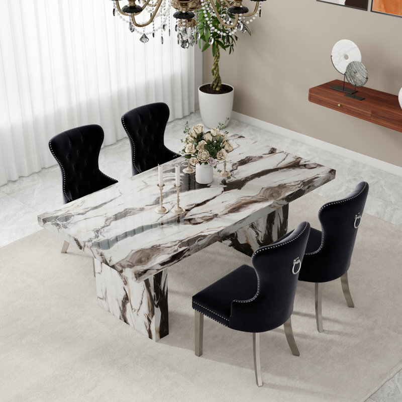  Ensemble de salle à manger 5 pièces Cavira, 5 pièces: table, 4 chaises, Noir