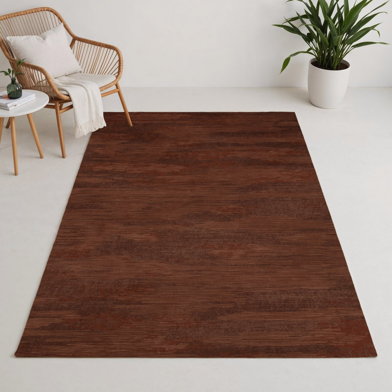 Tapis brun abstrait intérieur et extérieur, Rectangulaire 3 pi x 5 pi