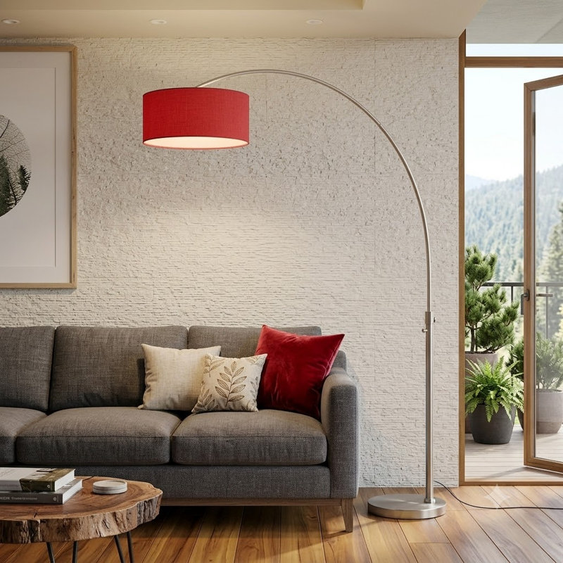Lampe à arc Float 92 po - acier nickel satiné, base en marbre noir, abat-jour en lin, à intensité variable, ampoule incluse