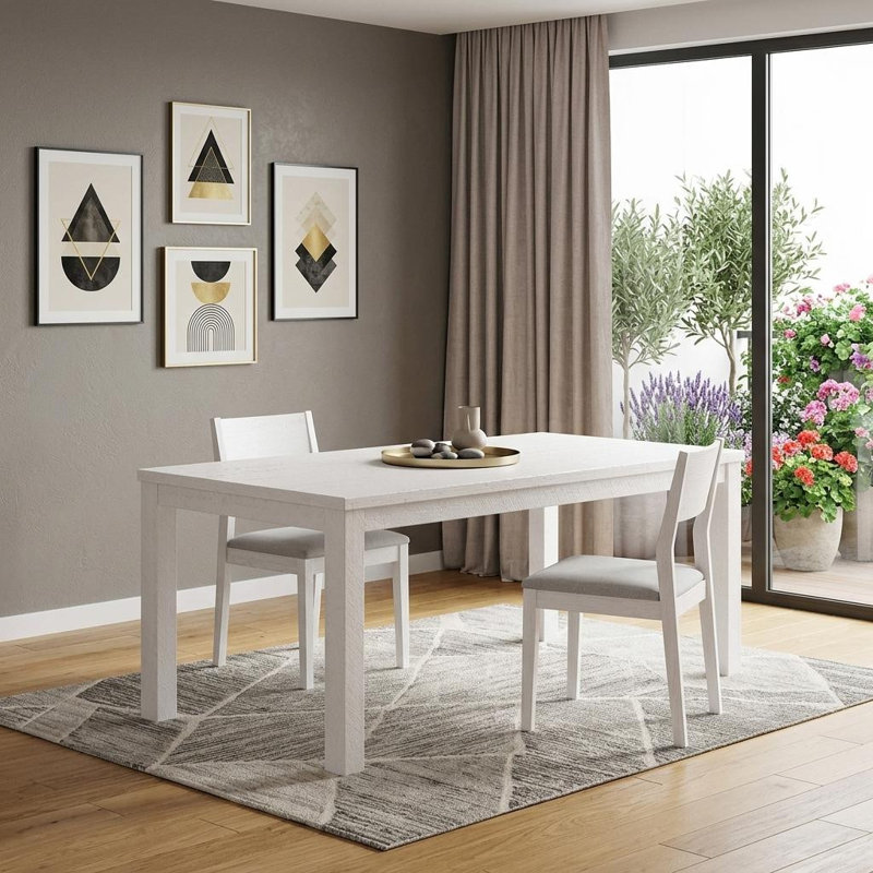 63" White Solid Wood Dining Table