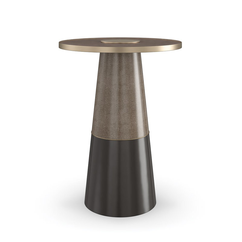 Aperture Glass End Table, Brushed Gold, Forest Craze/Seal Skin