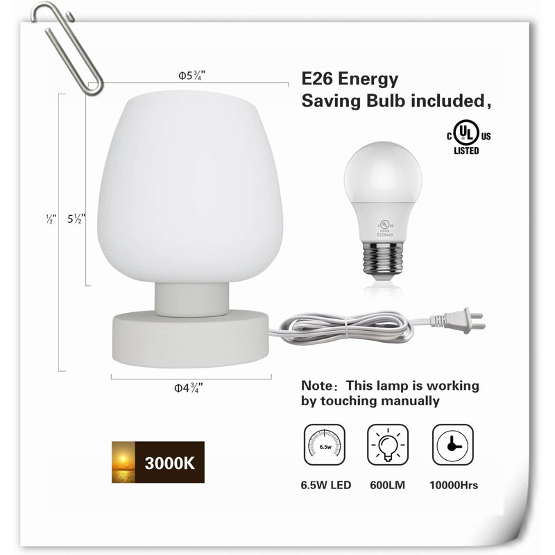 Lampe torchère en verre Triandos USB, Blanc