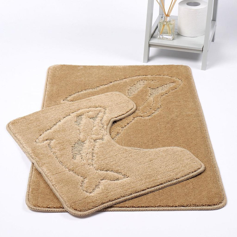 Madeline Non-Slip Non-slip Bath Mat And Pedestal Mat, Beige