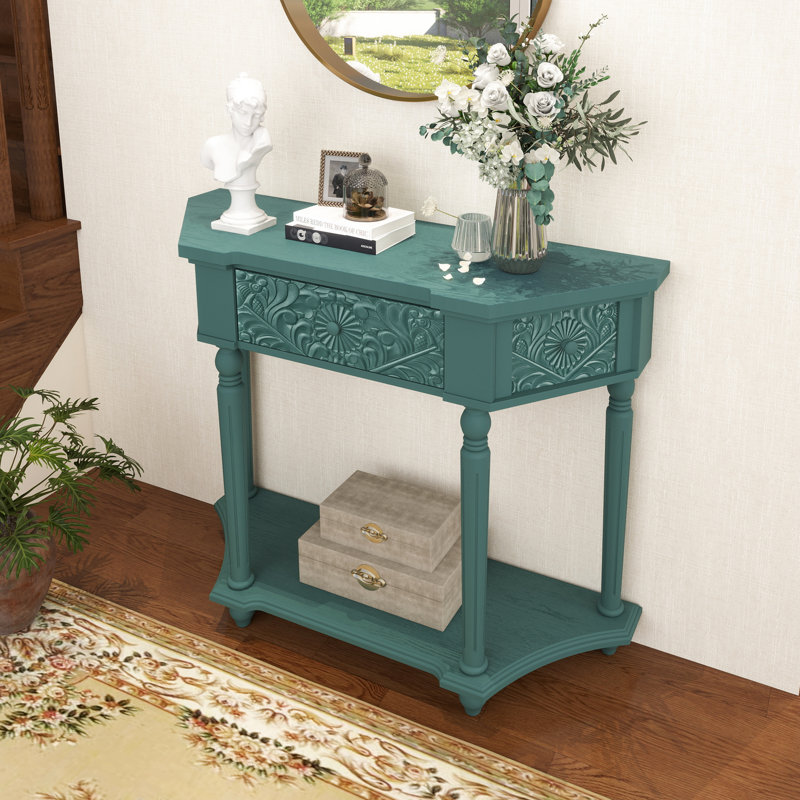 Console de style Mid-Century avec 1 tiroir et assemblage minimal requis pour le salon, Vert