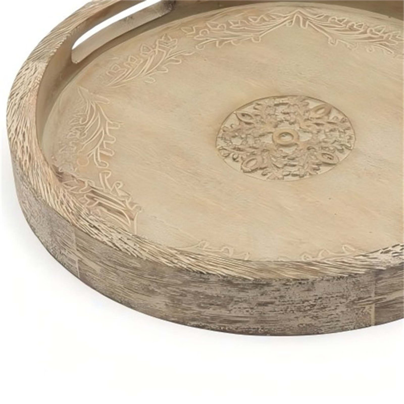 Round Mango Wood Serving Tray - 18 Inch Rustic Brown Design for Stylish Entertaining and Home Decor