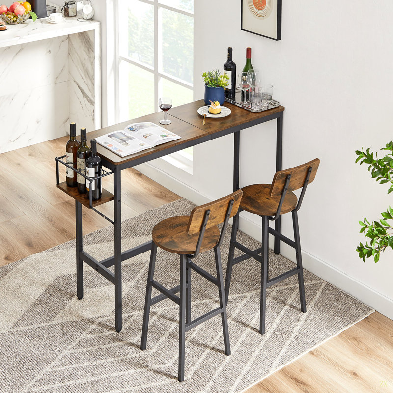 Bar Table Set With Wine Bottle Storage Rack