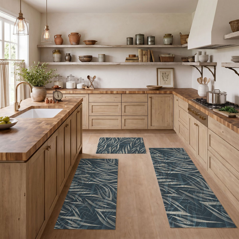 Tropical Leaf Non-Slip Washable Kitchen Mats