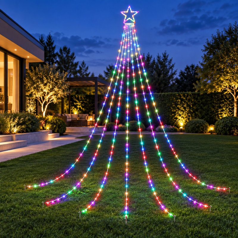 Guirlande lumineuse cascade d'étoiles RGB de 5 mètres avec télécommande et minuterie