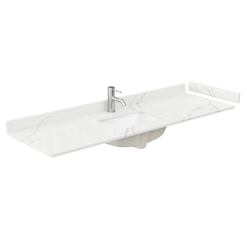 Beckett 66" Freestanding Single Bathroom Vanity with Quartz Top, White, Brushed Nickel, Giotto Quartz