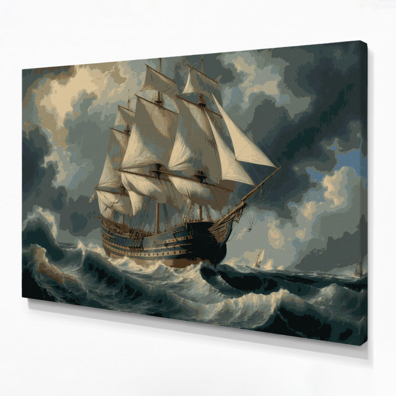 Art nautique sur toile brun, H 11 po x l 14 po