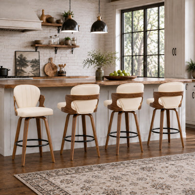 Xaviera Swivel Wooden Faux Leather Bar Stools