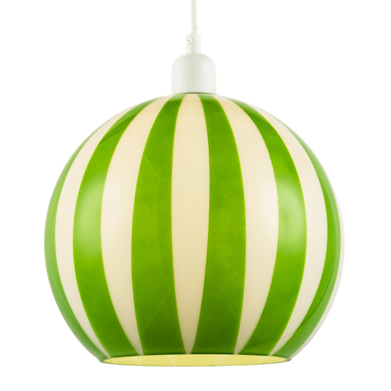 Green And White Striped High Gloss Glass Globe Pendant Light Shade By , Green