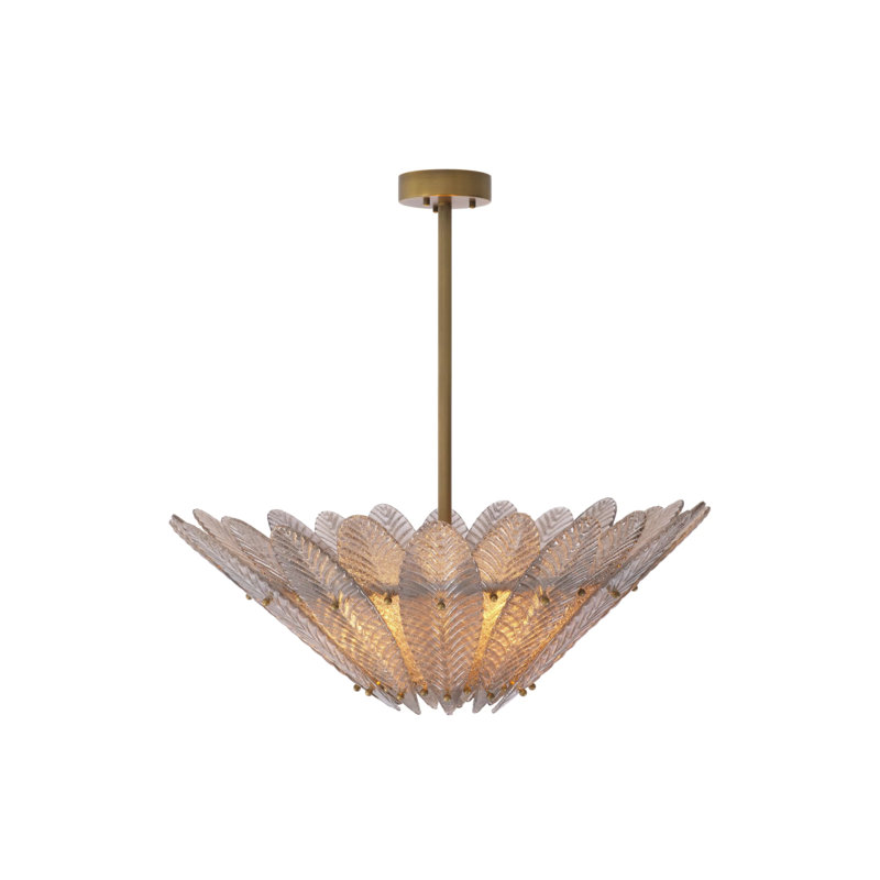 Mid-Century Modern Brass and Crystal Floral Chandelier