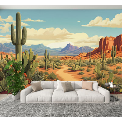 Papier peint adhésif peler et coller cactus mexicain, désert, botanique, Boho, Sud-Ouest, murales, papier peint amovible, adhésif en PVC, H 100 po x l 144 po, pour chambre à coucher, bureau à domicile